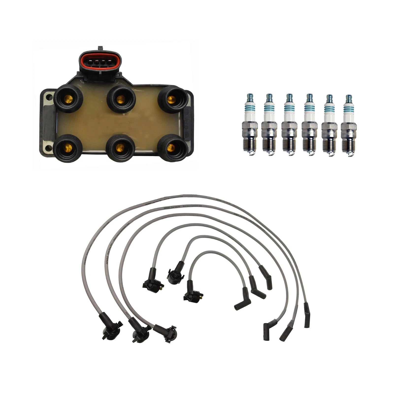 Set of 6 Denso Ignition Coil Wire & Iridium Power Spark Plugs for Mustang (1994–2004)
