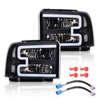 Black LED DRL Headlights for Ford F250 F350 Super Duty (2005–2007)
