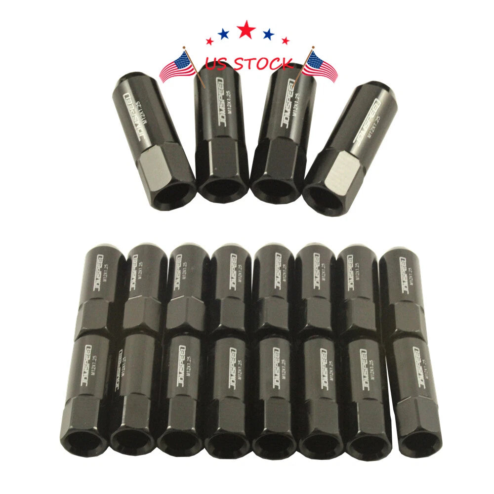 Set of 20 Aluminum Tuner Racing Lug Nuts for JDM Vehicles (60mm, Black)