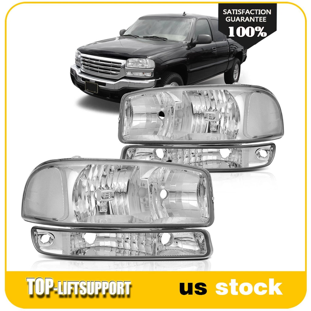 Chrome Headlight Assembly and Bumper Lamps for GMC Sierra 1500 2500 3500 (1999–2007)