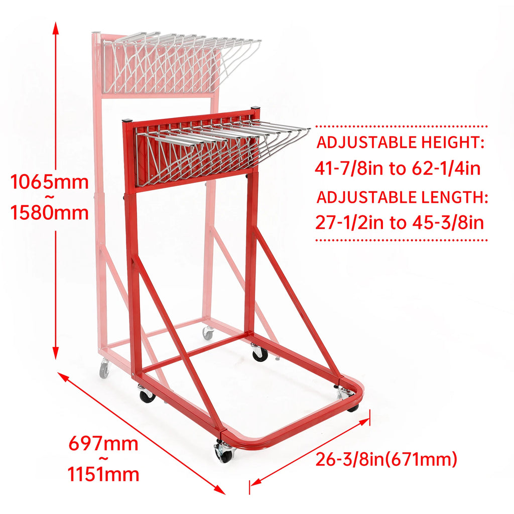 Adjustable Blueprint Storage Rack for Mobile Use with 12 Pivot Brackets