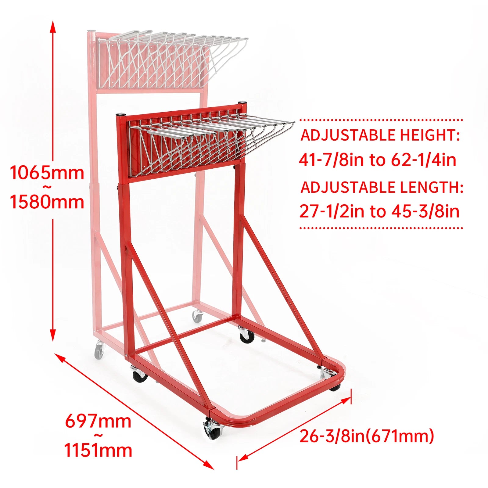Adjustable Blueprint Storage Rack for Mobile Use with 12 Pivot Brackets