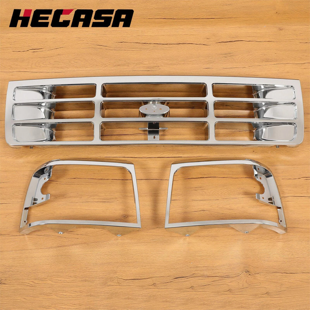 Grille Headlight Door Kit Chrome for Ford F150 F250 F350 Bronco (1992–1997)
