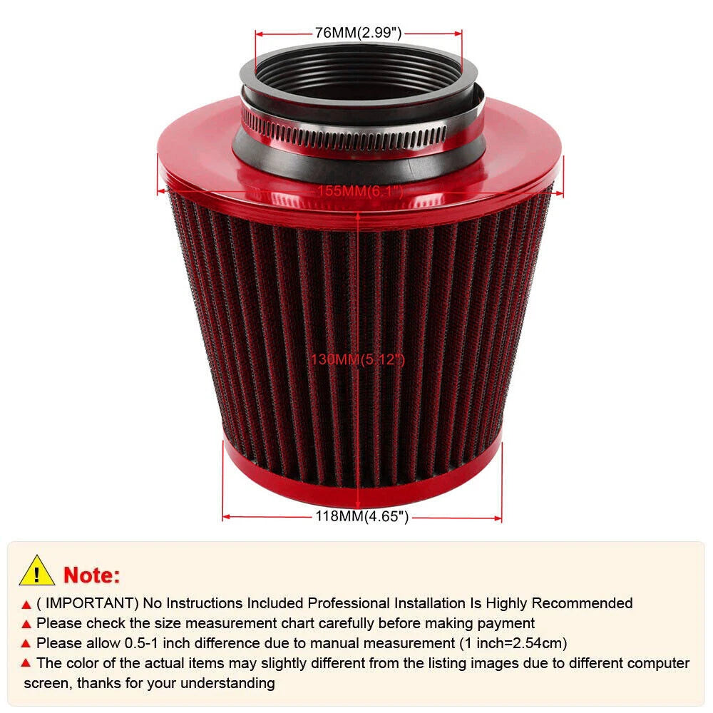 3" 76mm High Flow Inlet Cold Air Intake Filter for