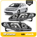 Pair Headlight Assembly for Honda Civic Sedan (2006–2011) Black Housing