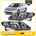 Pair Headlight Assembly for Honda Civic Sedan (2006–2011) Black Housing