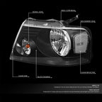 Black Headlight, Clear Lens Corner, LED Fog Light Set for Ford F150 (2004–2008)