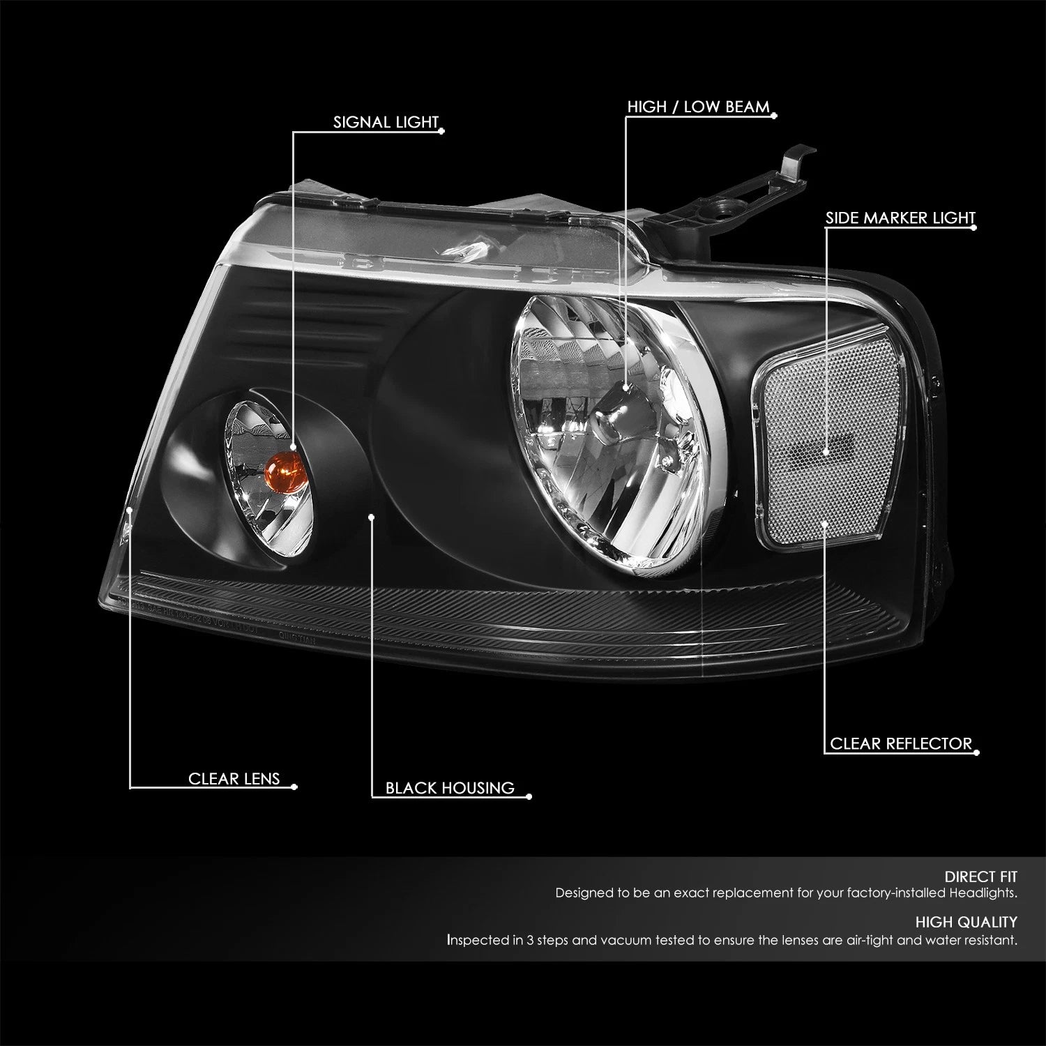 Black Headlight, Clear Lens Corner, LED Fog Light Set for Ford F150 (2004–2008)