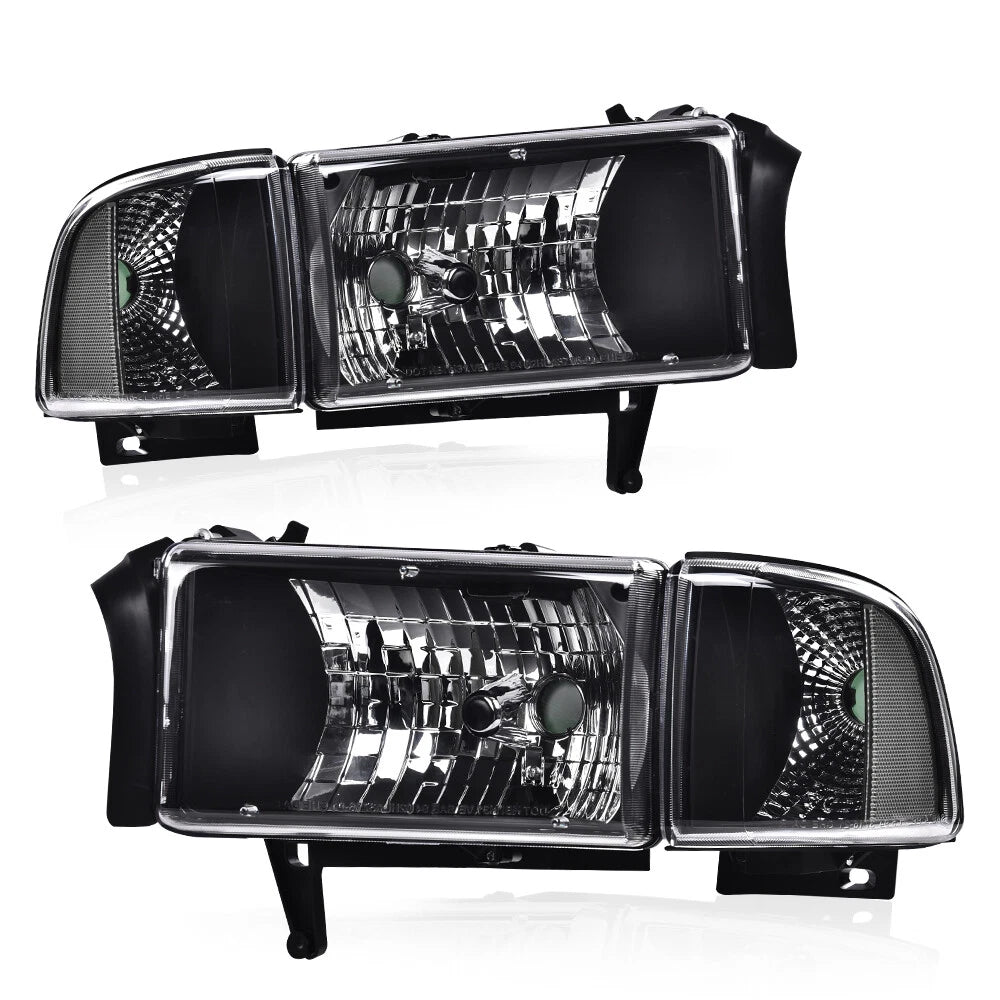 Clear Corner Black Headlights Assembly for Dodge Ram 1500 2500 3500 (1994–2002)