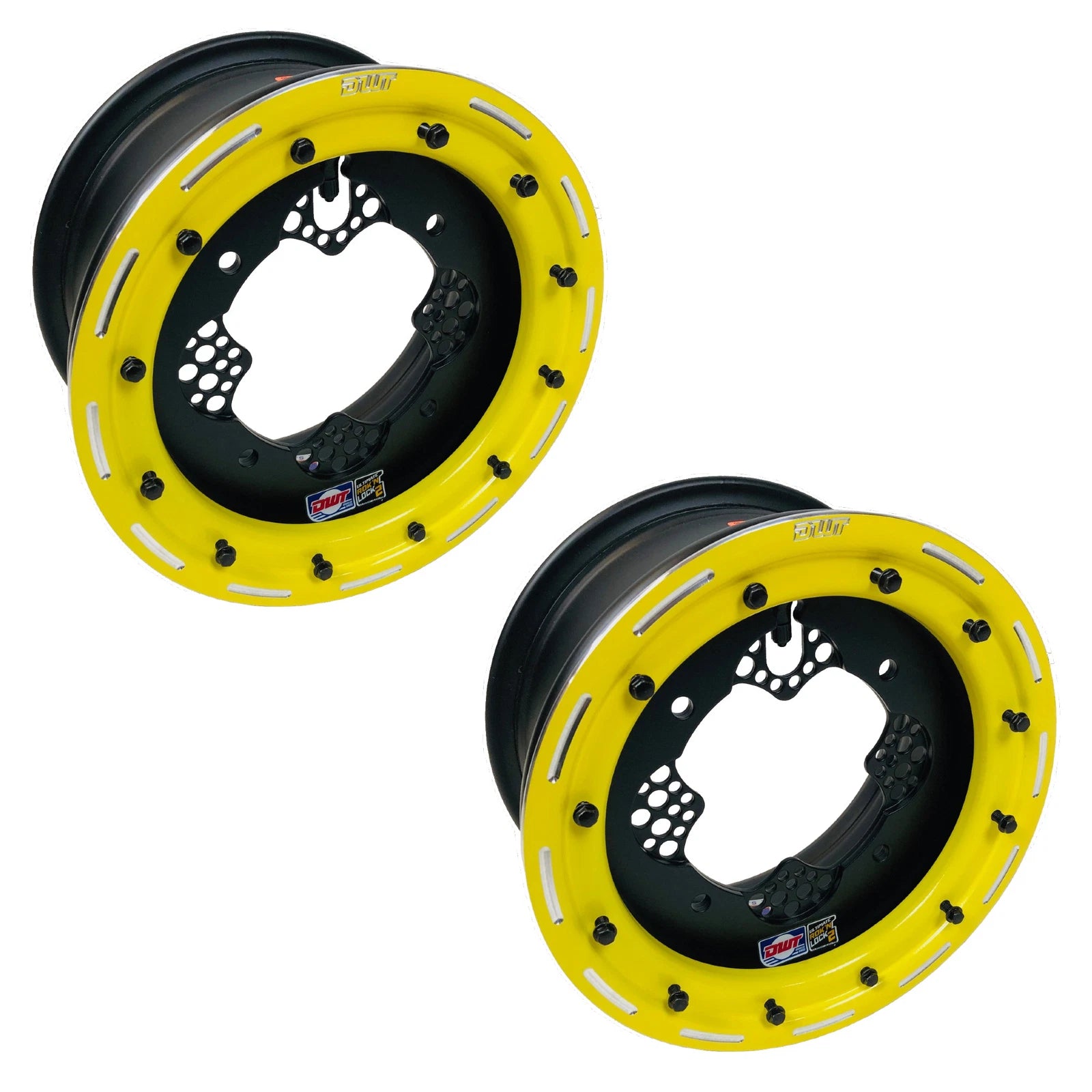 DWT ROK'N LOCK Front Yellow Beadlock Rims for KFX 400 450 (10" 10x5 4/144)