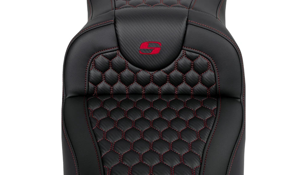 Saddlemen RoadSofa Seat for Harley Touring (2008–2024) Honeycomb Red Stitch