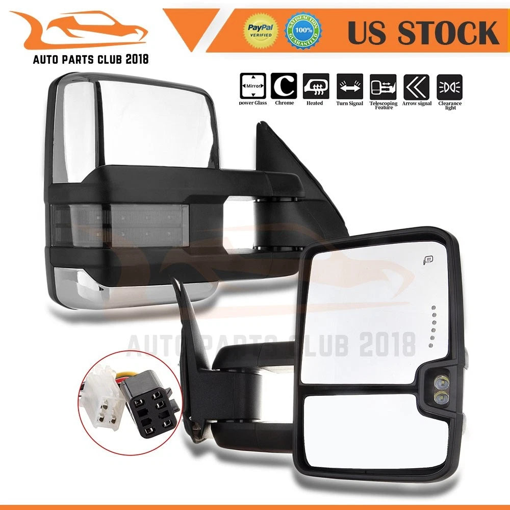 Set of 2 Power Signal Heated Chrome Tow Mirrors for Silverado Suburban Sierra (1999–2002)