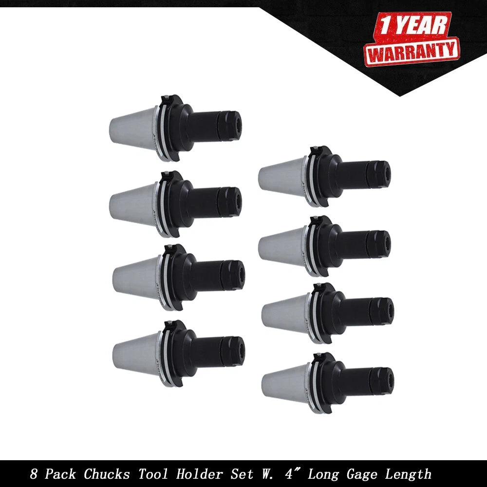 Set of 8 Tool Holders for CAT40 ER16 Collet Chucks (4" Length)