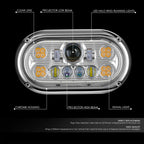 Chrome Clear Halo Ring LED Dual Projector Headlight for Peterbilt 359 (1967–1987)