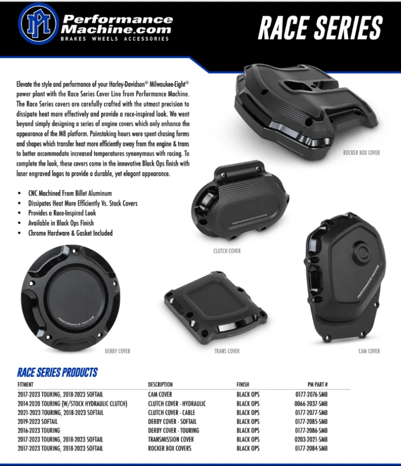 Performance Machine Cable Clutch Cover for Race Series (Black Ops)