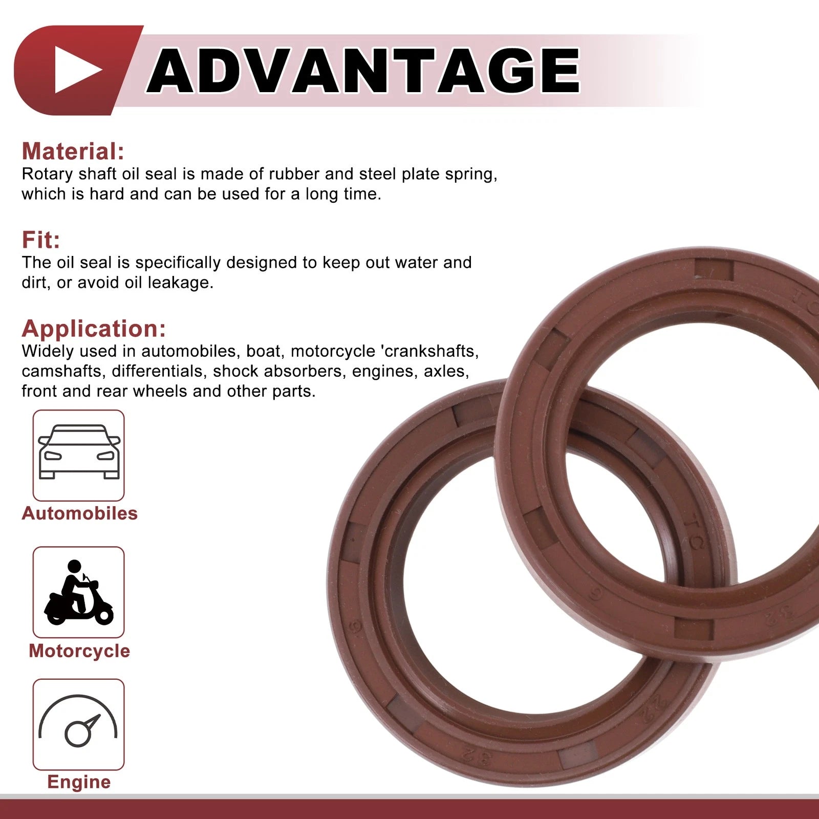 2X Oil Seal Rotary Shaft Seal for Various Models (22x32x6mm) FKM Rubber