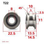 2X T22 Sliding Rollers Bearing Track Pulley for Mechanical Equipment Tracks
