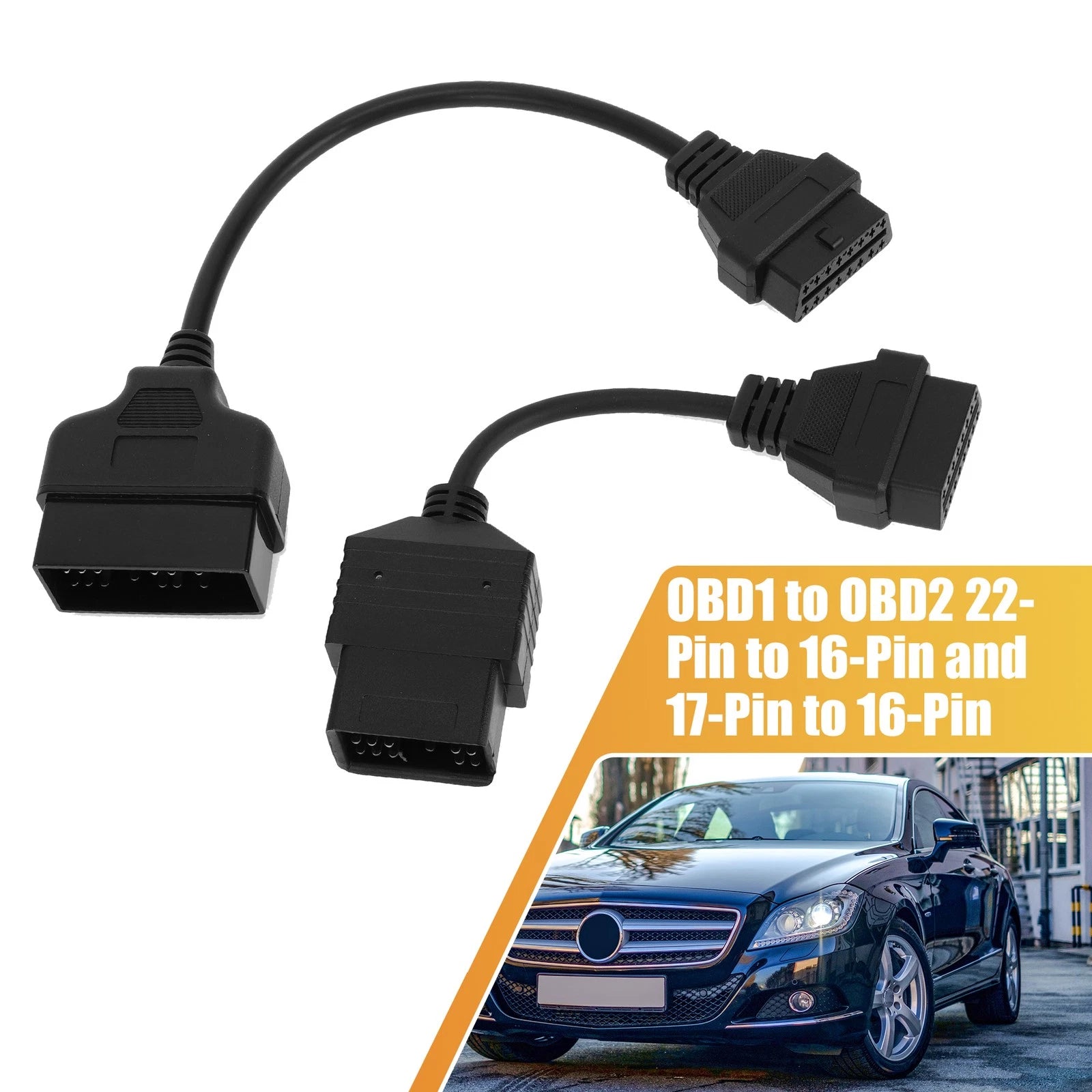 2X OBD1 to OBD2 Adapter Cable for Toyota (22-Pin to 16-Pin, 17-Pin to 16-Pin)