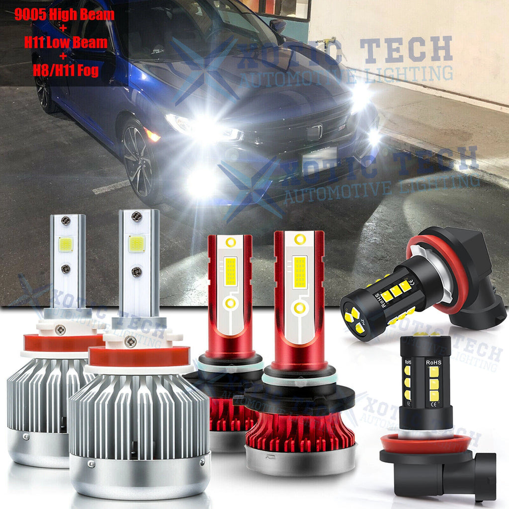 6000K White LED Headlight and Fog Light Bulb Kit for Honda Civic (2016–2019)