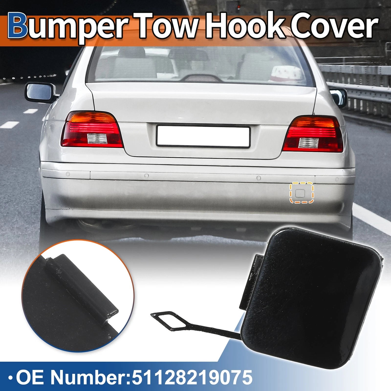 Rear Tow Hook Cover for BMW 525i 528i 530i 540i (No. 51128219075, Black)