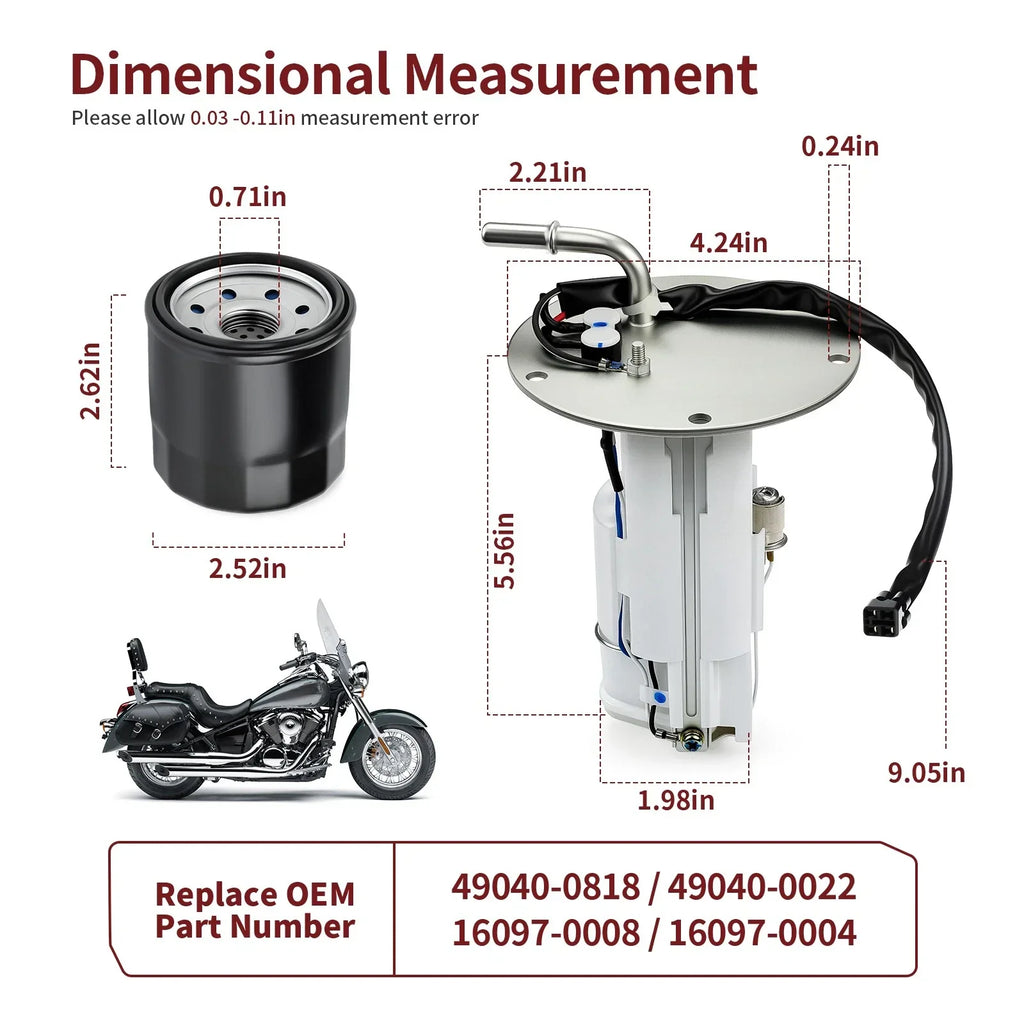 2x Fuel Pump + Oil Filter for Kawasaki Vulcan VN900B/VN900D (2006–2024)