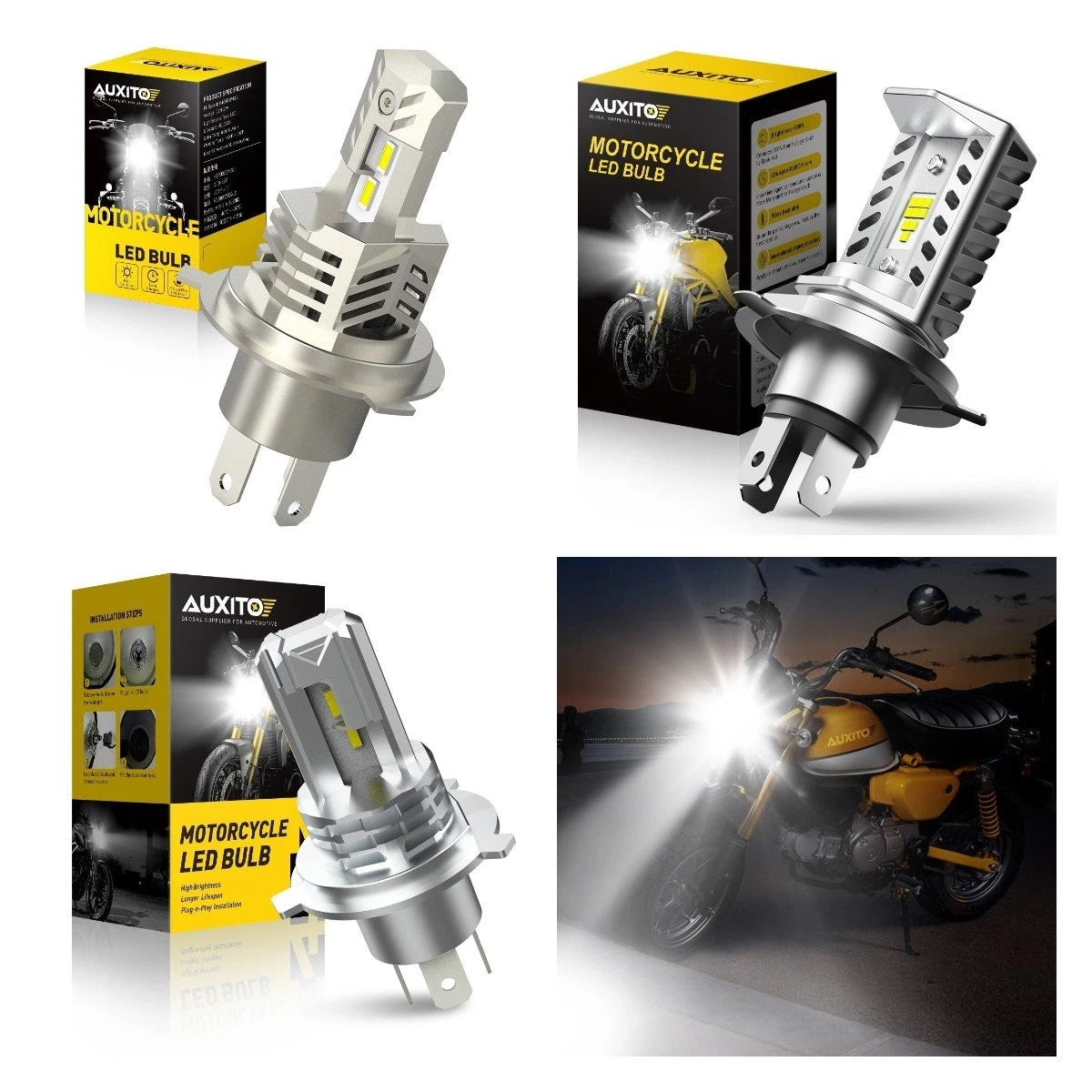 H4 9003 LED Headlight Bulb for Motorcycle (High/Low Beam, 6500K)