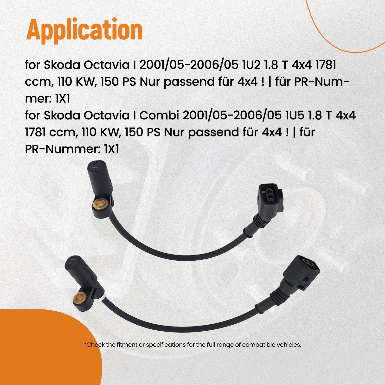 2PC Rear ABS Wheel Speed Sensor for Skoda Octavia I Combi 4x4 (1996–2010) 1J0927807D