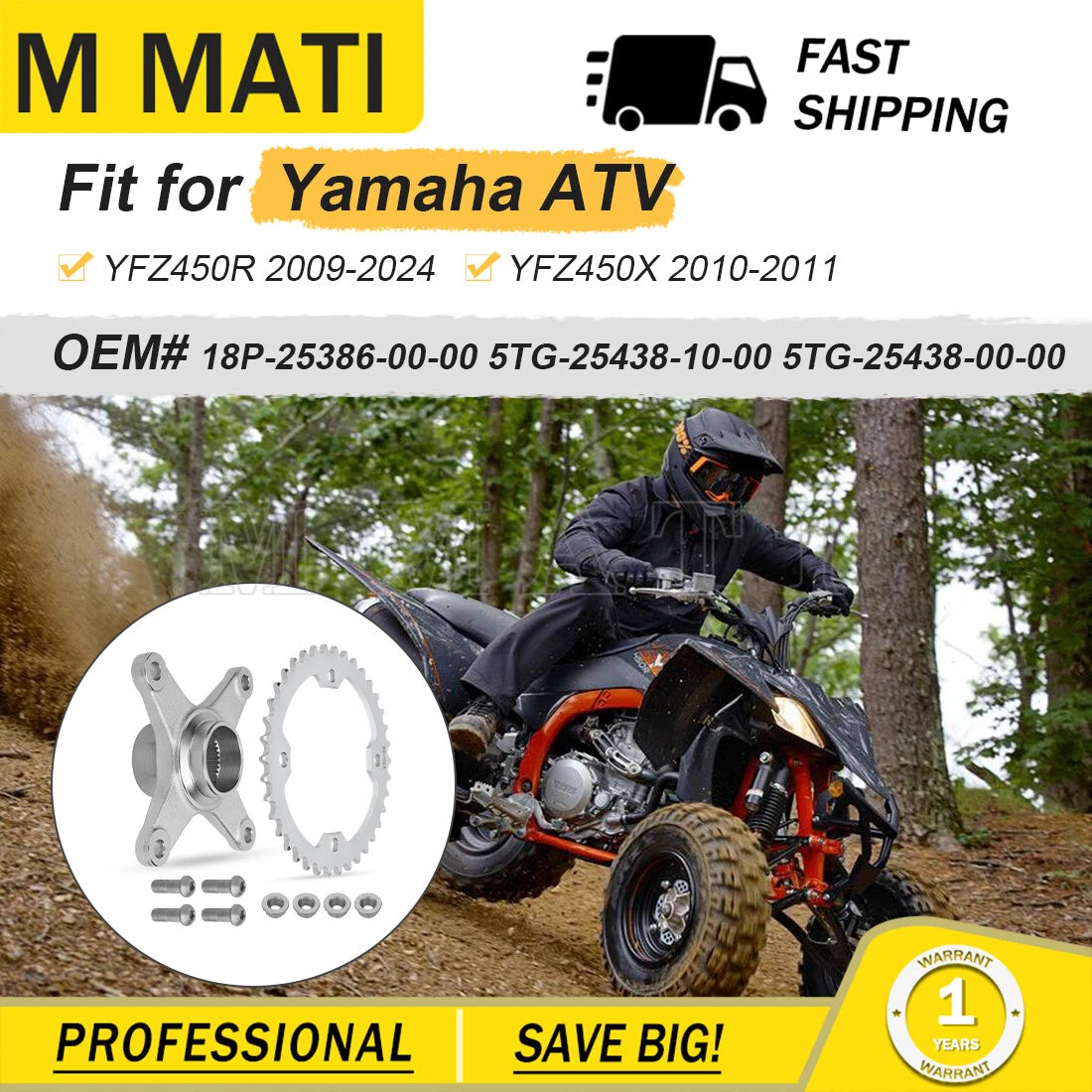 Rear Sprocket Hub Collar for Yamaha YFZ450R (2009–2024), YFZ450X (2010–2011)