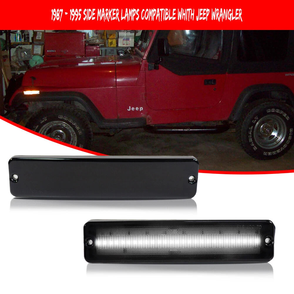 Set of 2 Smoke LED Front Side Marker Lights for Jeep Wrangler YJ