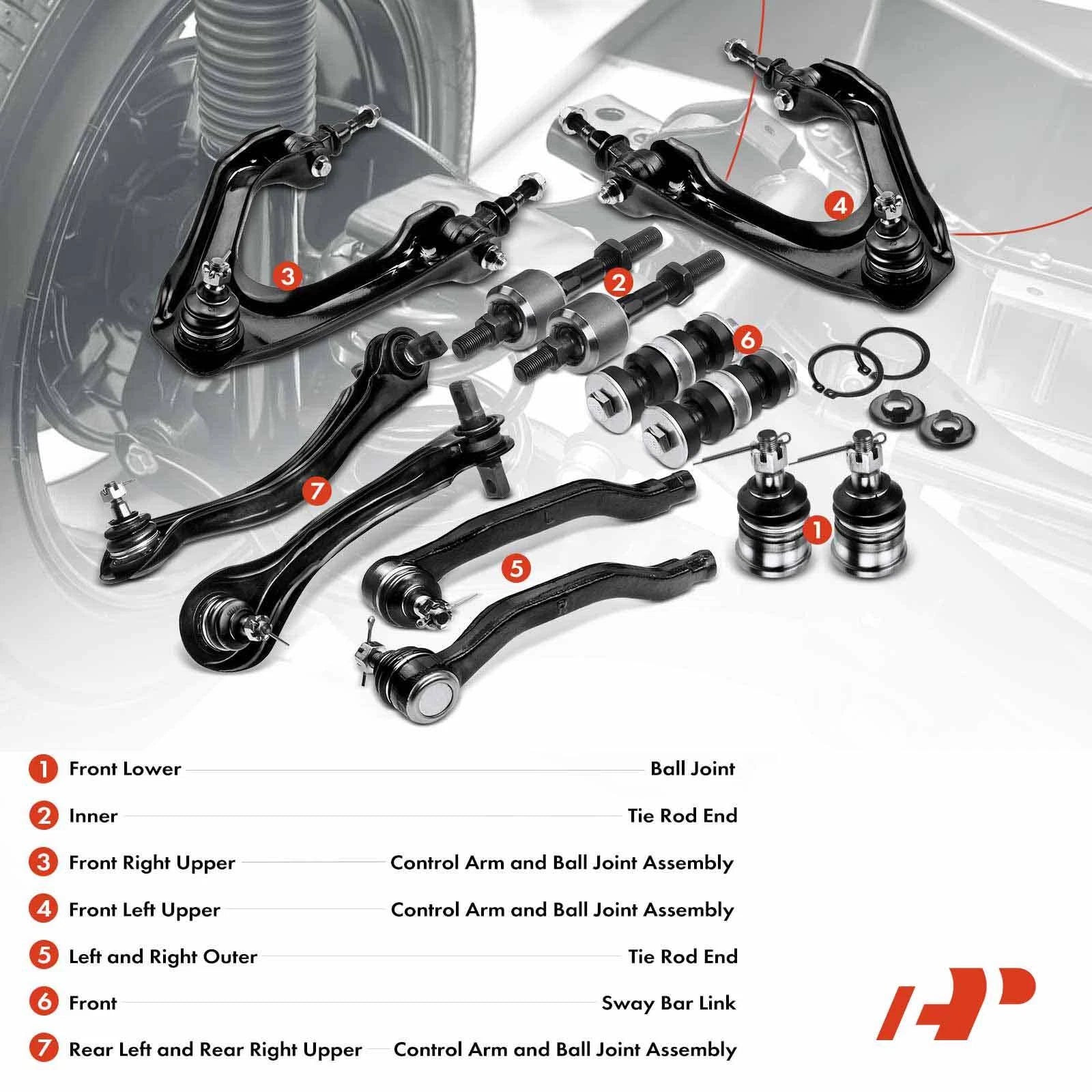 Set of 12 Front & Rear Control Arm Sway Bar Links for Honda Accord (1990–1993)