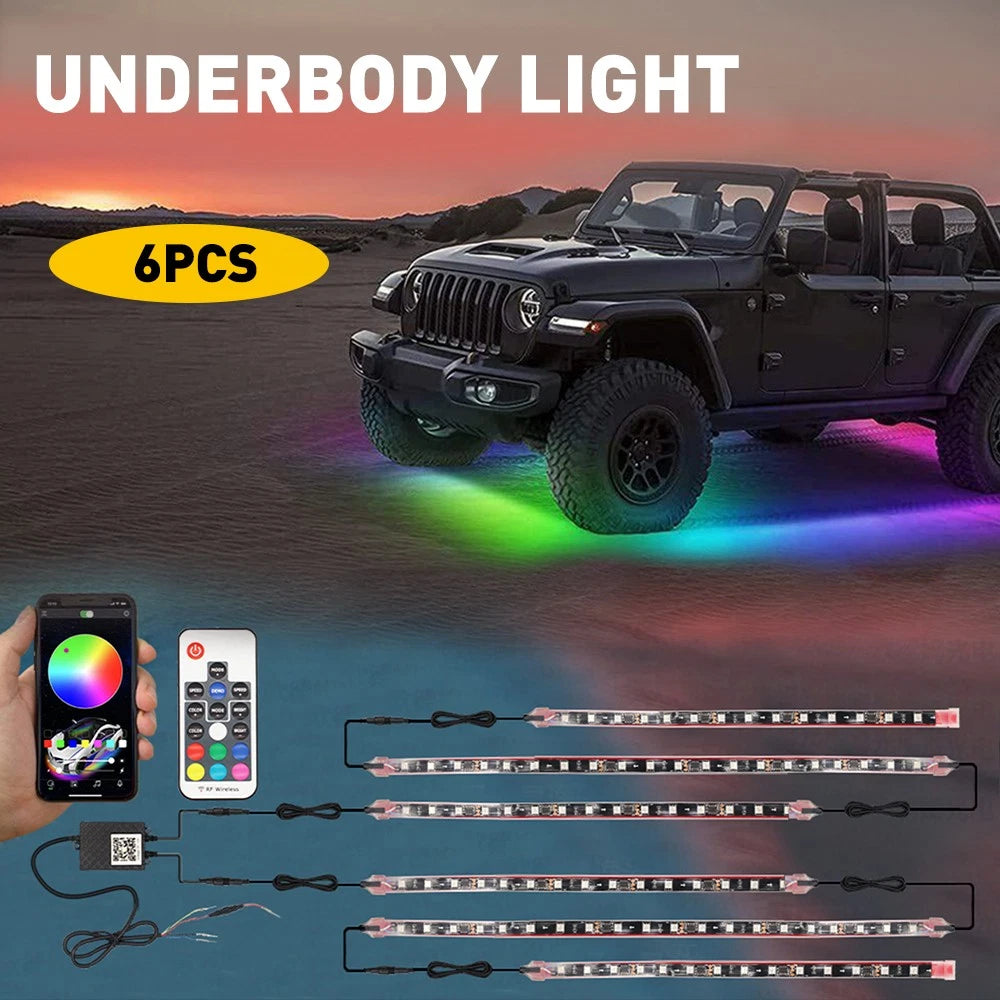 6Pc RGB LED Underglow Light Strips Kit for Universal Vehicles