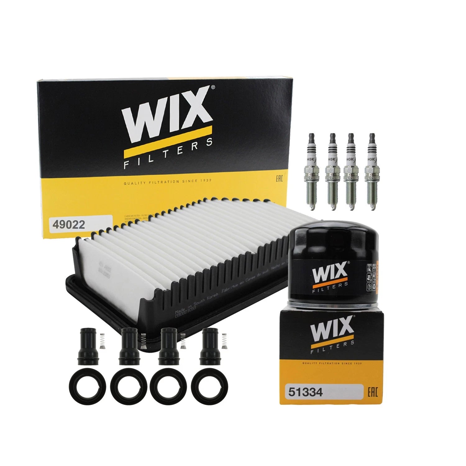 Tune Up Kit with 4 NGK Spark Plugs & Coil Boots for Accent Rio Soul (2011–2019)