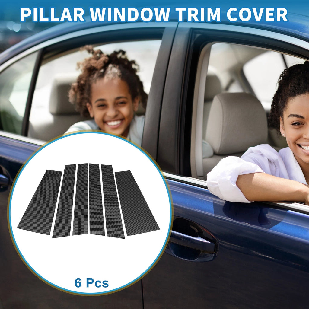 6 Pcs Door Pillar Window Trim for Toyota Highlander (2014–2019) Carbon Fiber