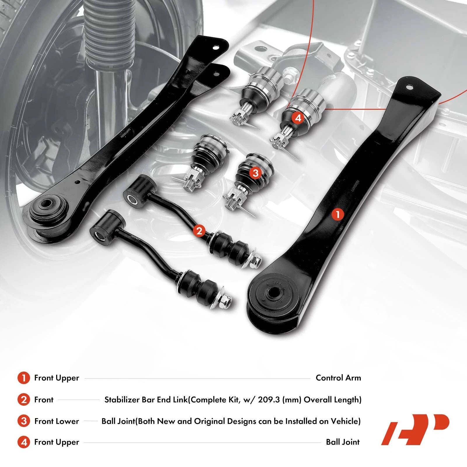 Set of 8 Front Upper Control Arms for Jeep Cherokee
