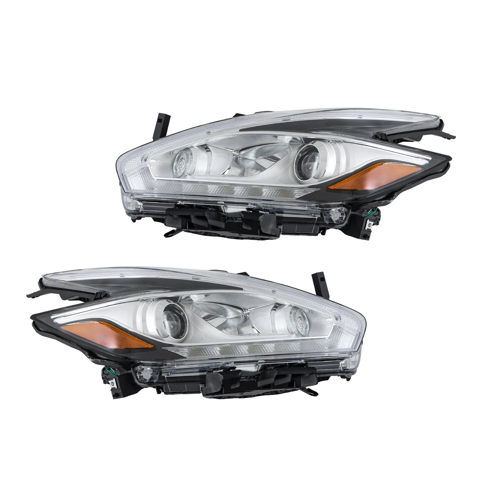 Set of 2 Chrome Headlights for Nissan Murano (2015–2018) Halogen w/LED DRL
