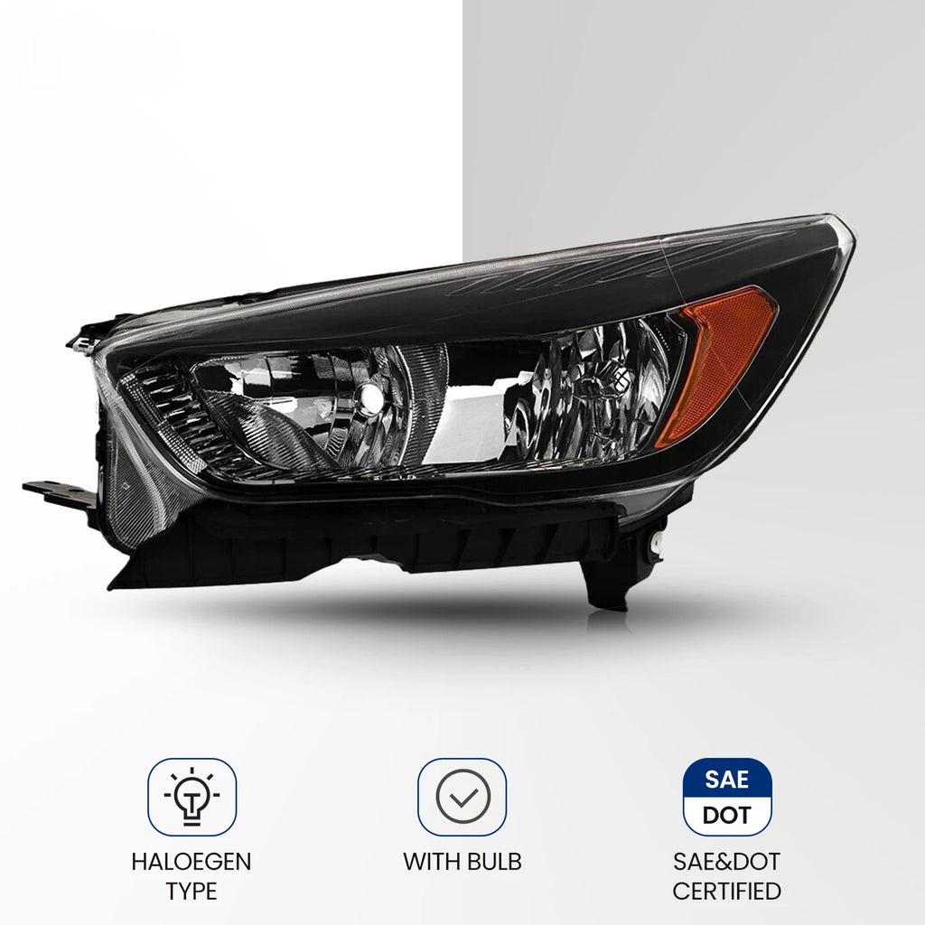 Black Halogen Headlight for Ford Escape (2018–2019) Left Driver Side