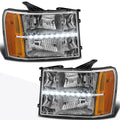Set of 2 LED DRL Chrome Housing Amber Side Corner Headlights for GMC Sierra (2007–2014)