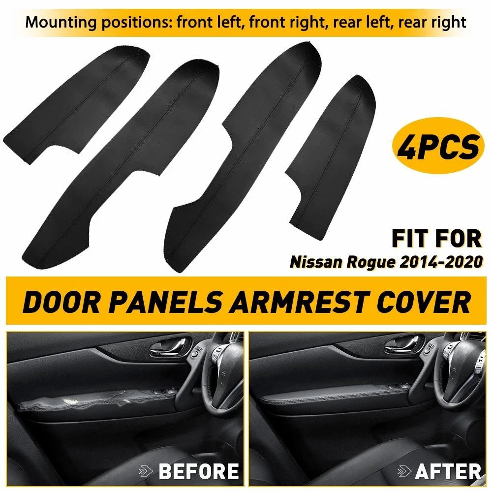 Set of 4 Black Leather Interior Door Panels for Nissan Rogue (2014–2020)
