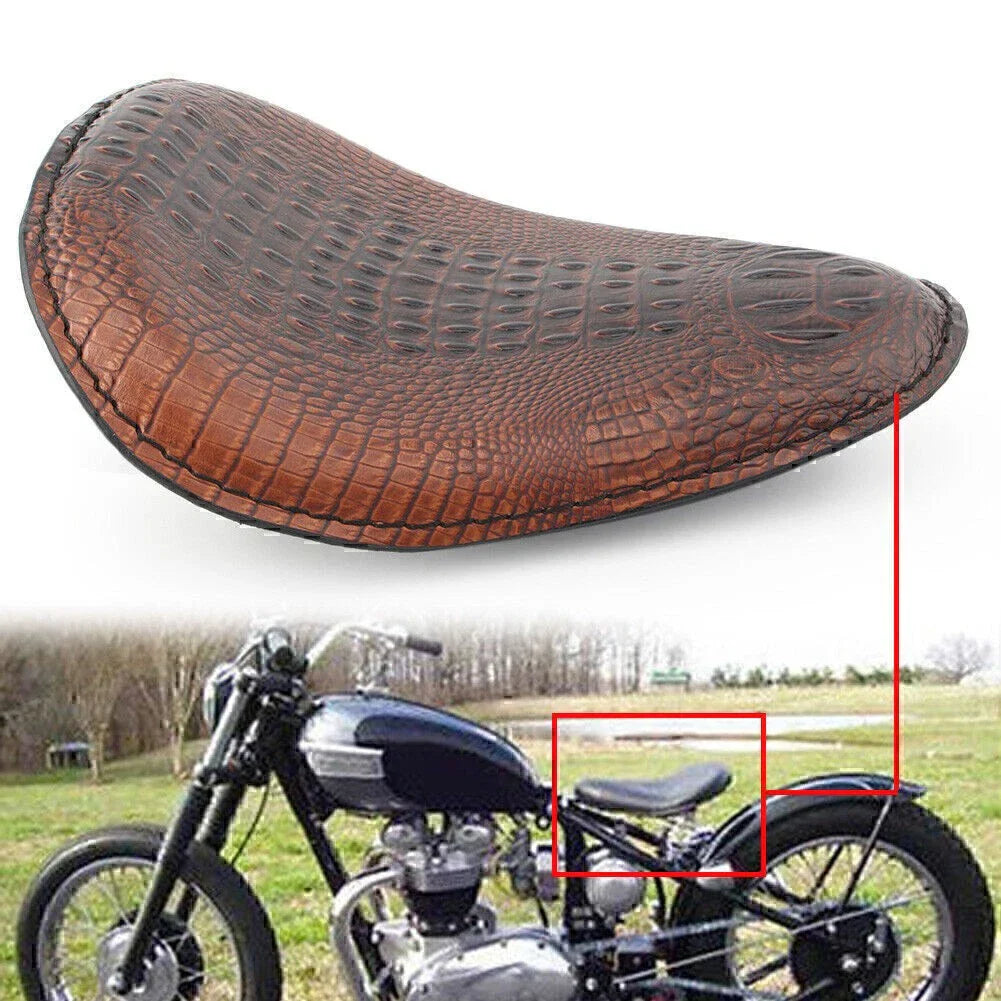 Brown Alligator Motorcycle Leather Solo Driver Seat for Harley Bobber Chopper