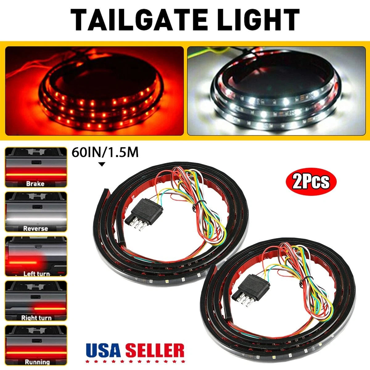 2X 60" Tailgate LED Light Bar for Chevrolet Silverado 1500 