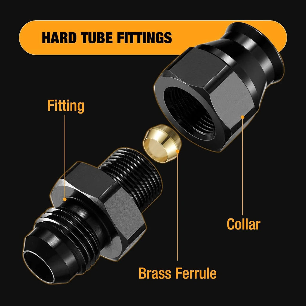 2X 6AN to 3/8" Tube Hardline Fuel Line Adapter Fitting