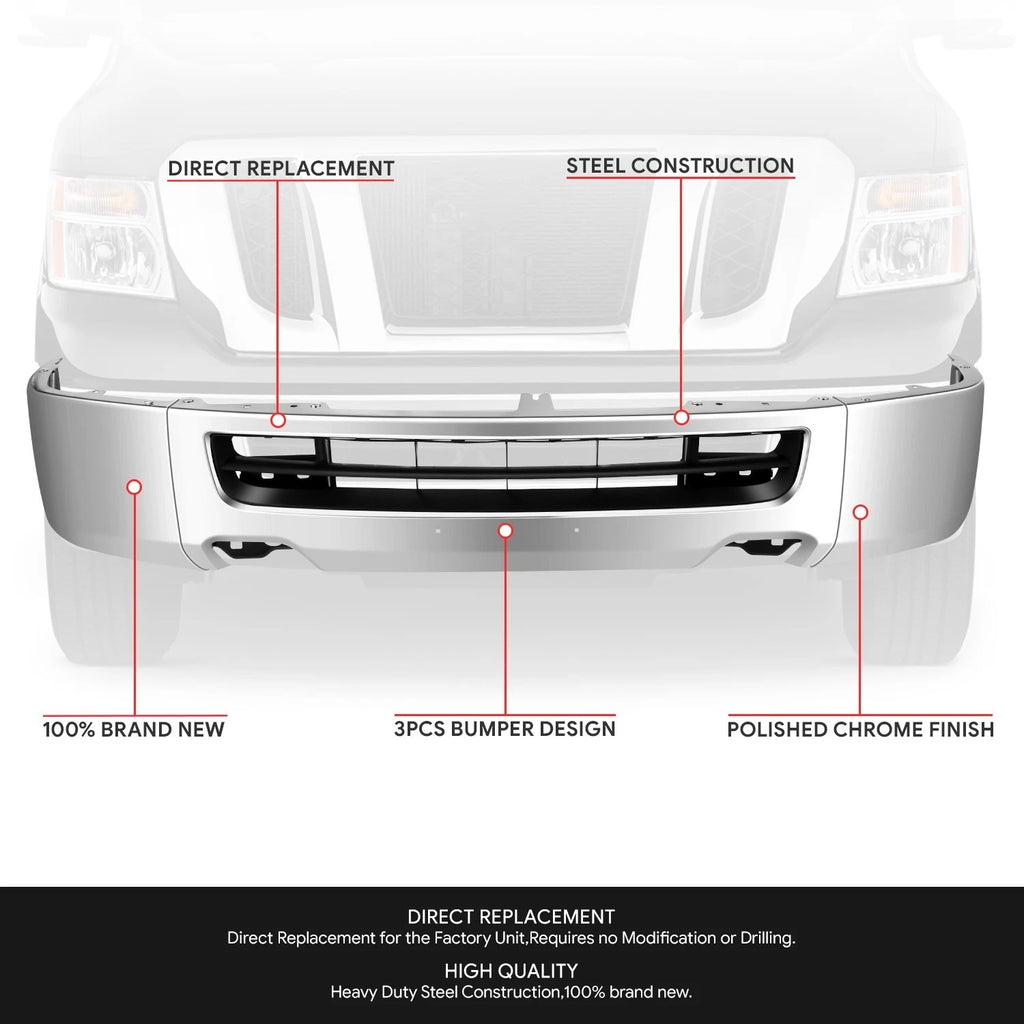 Chrome Front Bumper Face Bar for NV1500 NV2500 NV3500 (2012–2021)