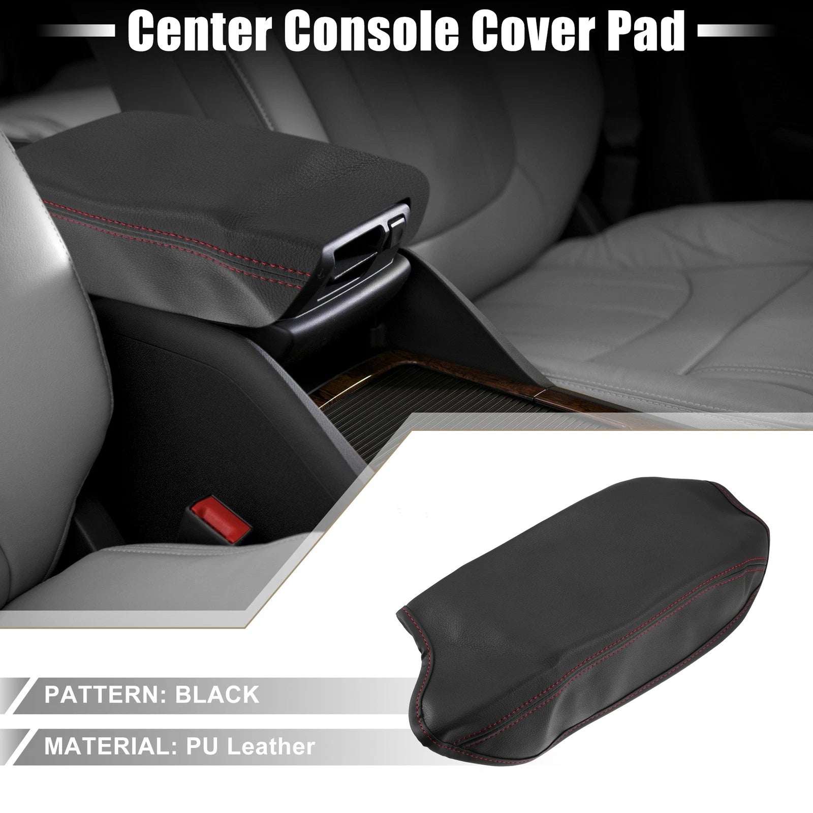 Center Console Armrest Cover for Ford Ranger (2019–2021) Black Red Stitch