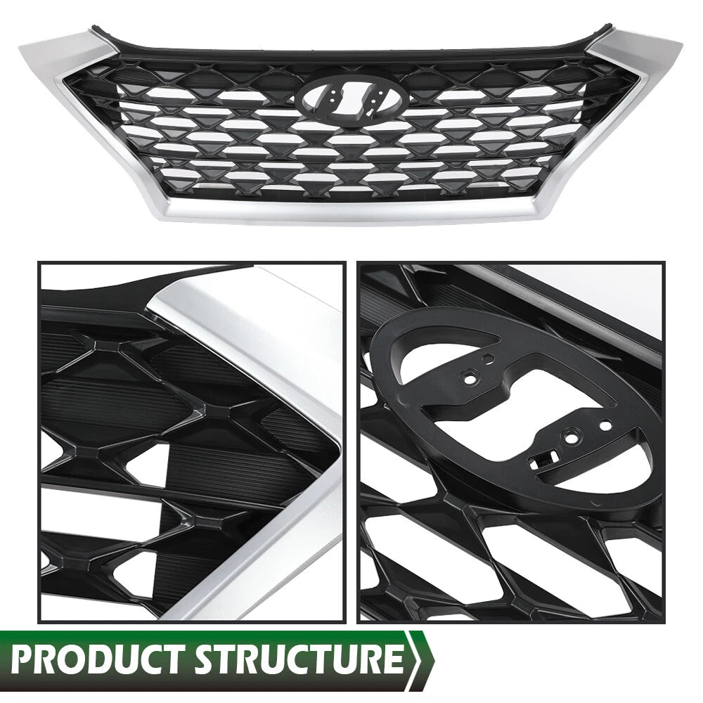 Front Bumper Upper Grille for Hyundai Tucson (2019–2021) with Silver Trim