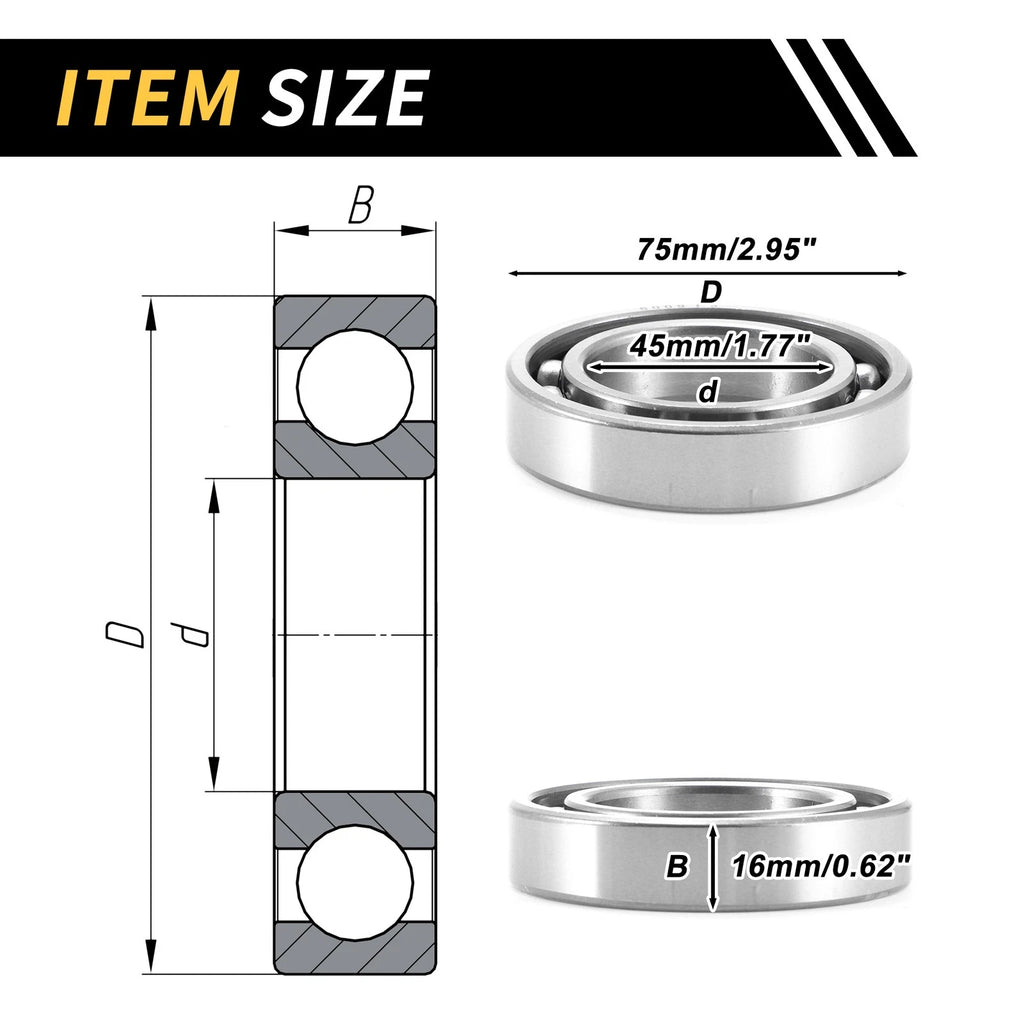 Deep Groove Ball Bearing 45x75x16mm for Scooter Skateboard (1 Pcs)