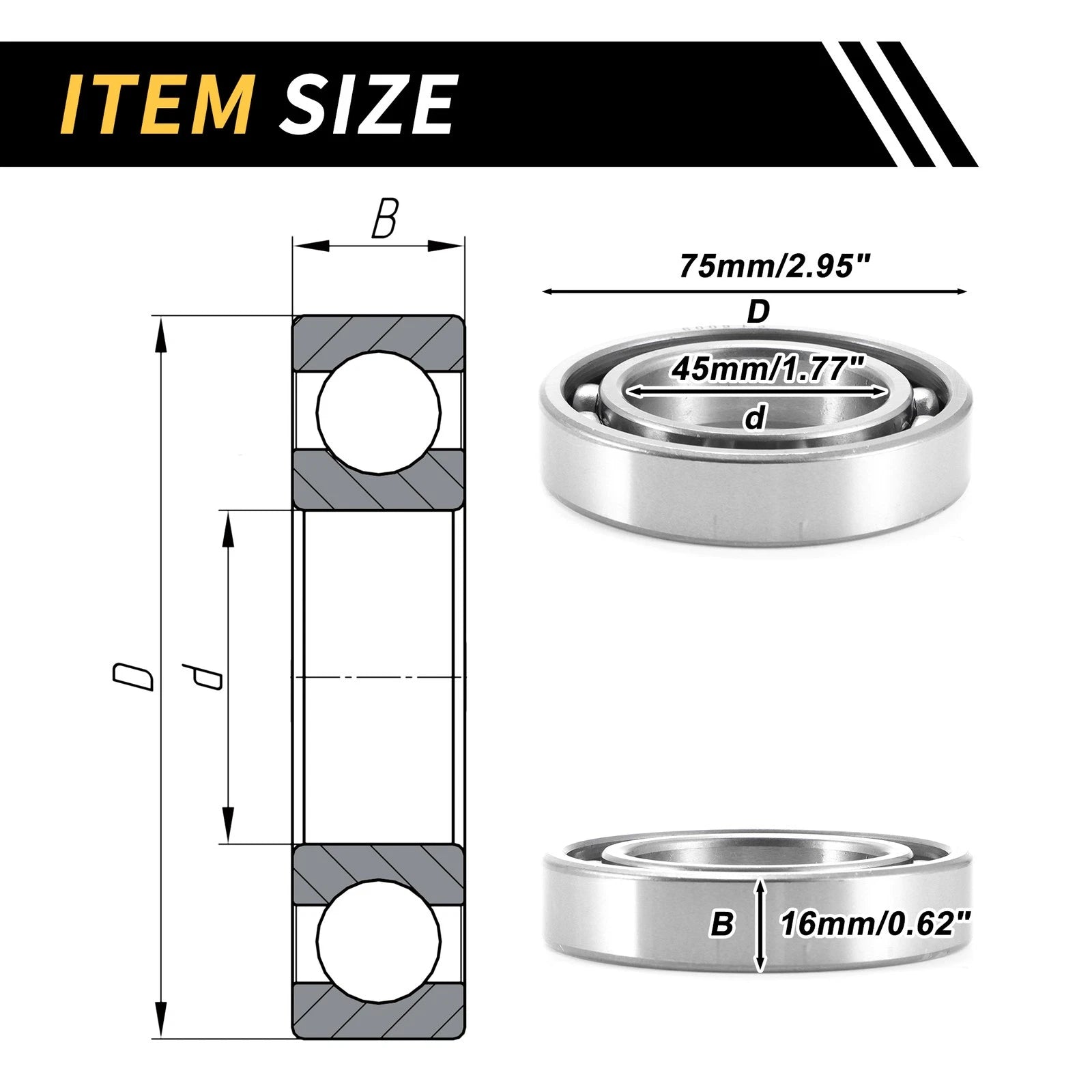 Deep Groove Ball Bearing 45x75x16mm for Scooter Skateboard (1 Pcs)