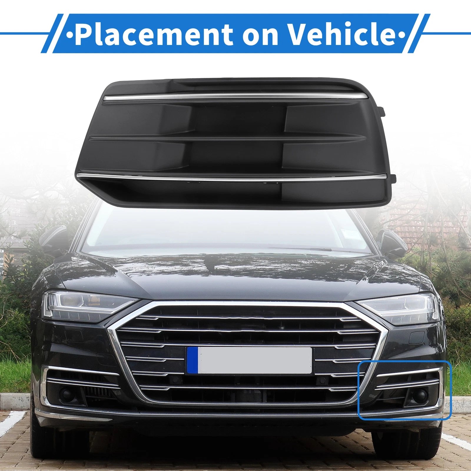 1pc Fog Light Grill for Audi Q5 (2018–2021) No. 80A807679D Black Silver Tone