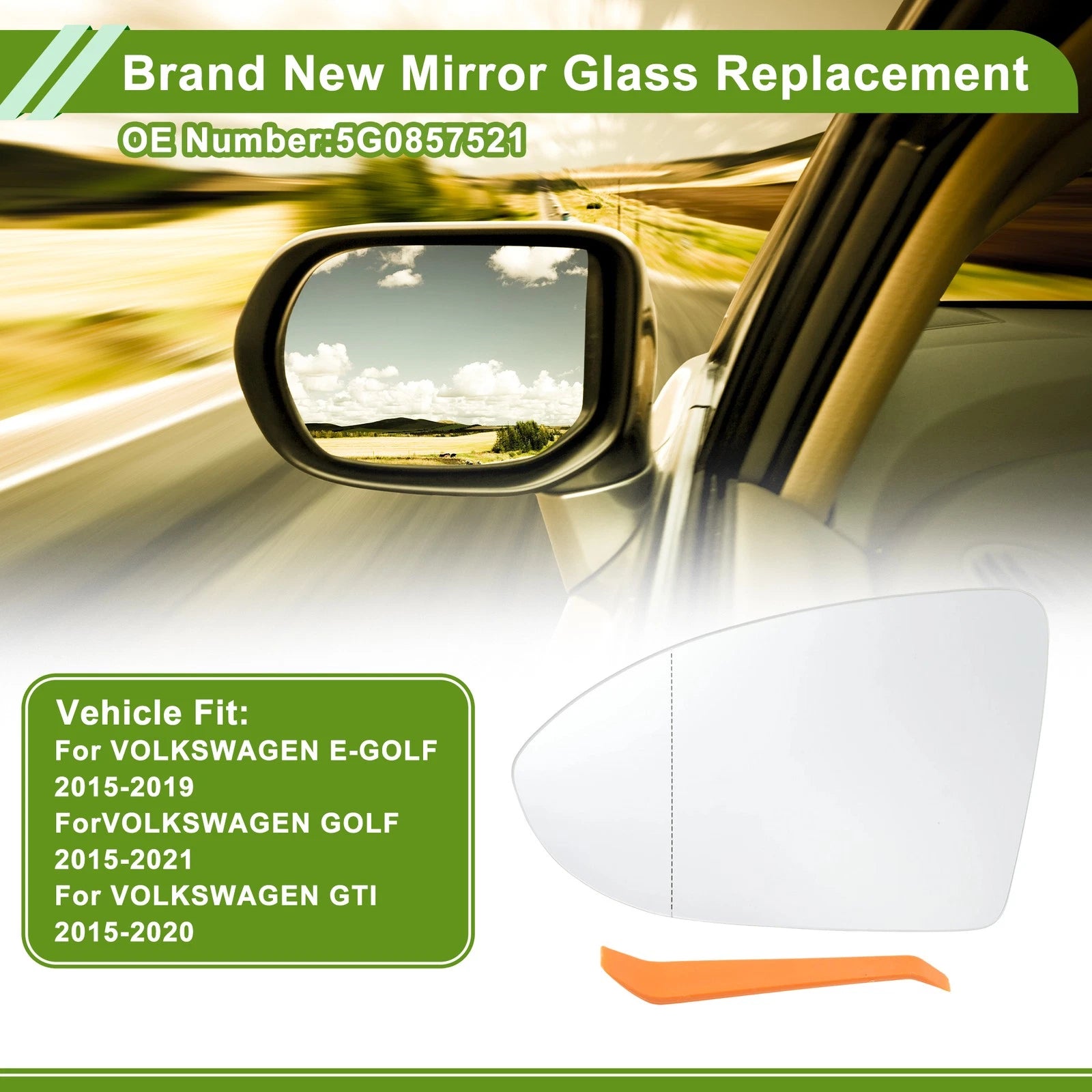 Mirror Glass Replacement for Volkswagen E-Golf (2015–2019) Aspherical No. 5G0857521