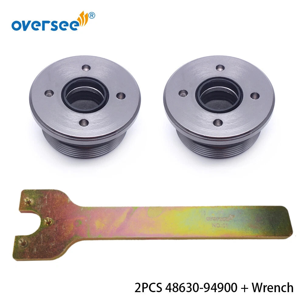 2Pcs Trim Cylinder End Cap & Wrench for Suzuki 4T 60 70 115 140HP (1990–2023)