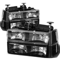 Set of 4 Black Housing Headlight, Bumper, Clear Corner, LED Fog Light for GMC C/K (1994–2000)